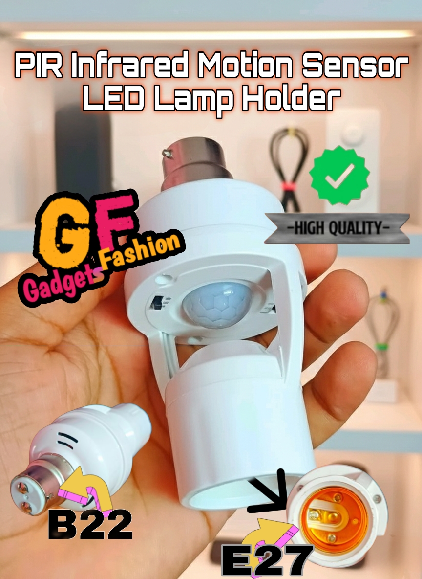 PIR Infrared Motion Sensor LED Lamp Holder | B22 To E27 Base Adapter | Automatic On/Off Light Control | AC 220V, 60W Max